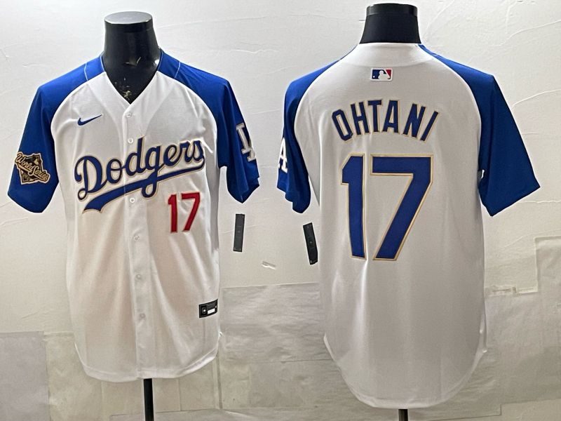 Men Los Angeles Dodgers #17 Ohtani White Gold 2026 Nike Game MLB Jersey 002
